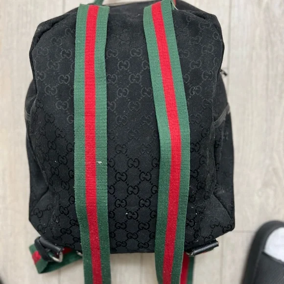 Gucci GG Black Monogram Backpack with Web Stripe - Picture 6 of 13